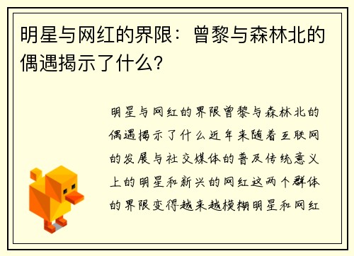 明星与网红的界限：曾黎与森林北的偶遇揭示了什么？