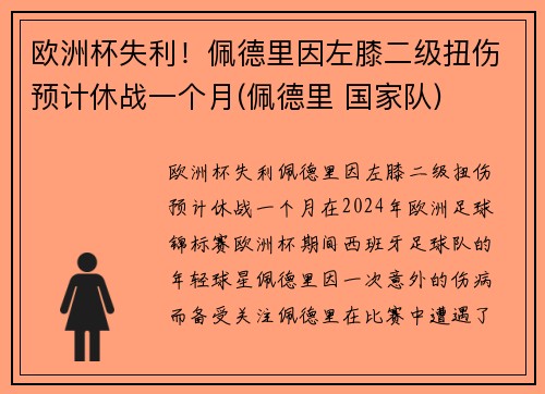 欧洲杯失利！佩德里因左膝二级扭伤预计休战一个月(佩德里 国家队)